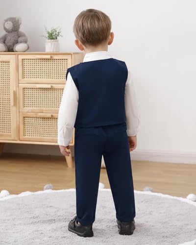 Image of YUEMION Toddler Baby Boy Clothes Suits Gentleman Dress Shirt+Bowtie+Vest+Suspender Pants Boy Formal Wedding Outfits Set 1-5T