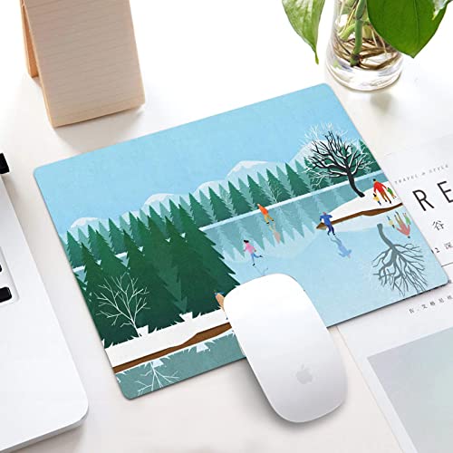 Mouse pad, Gaming mouse mat, large mouse pads,Winter Frozen Lake Christmas Holiday Ice Skating Illustration Urban Activity Composit,Mouse Mat Gaming 320x240x3mm Mice mat, Non slip Rubber base desk mat