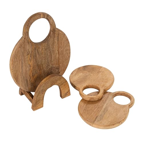 Set de 3 tablas redondas de madera de mango con soporte miniatura 7