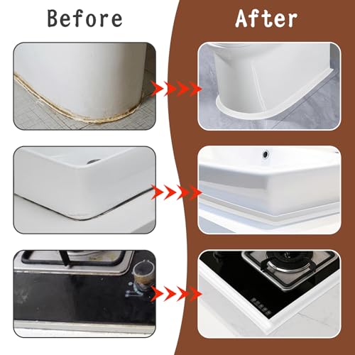 Image of Caulk Tape, 3 Rolls Caulking Tape Sealant Strip, White Waterproof Self Adhesive Caulk Strip for Bathroom, Kitchen, Shower, Bathtub, Toilet with Sealing Tool(1.5 inch x10.5Ft)