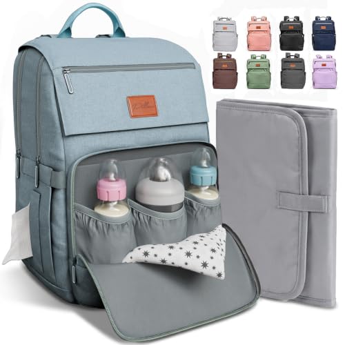 Baby Shower Gifts Diaper Bag Backpack - Large Capacity Baby Bag Backpack, Wide Opening & Easy Access Stylish Baby Diaper Bag - Waterproof, Durable, Travel-Friendly Organizer w/ Foldable Changing Pad