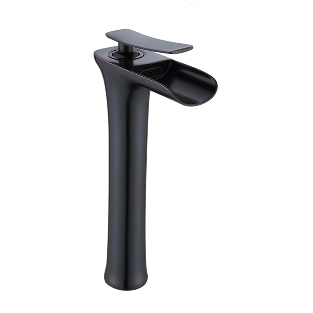 Mitigeur de lavabo haut cascade noir et laiton pour salle de bain moderne