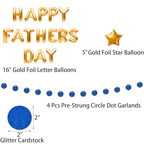 Father’s Day Balloon Banner Set, Gold Foil Letter Balloons with Blue Glitter Dot Garland, Father's Day Party Supplies, Dad Birthday Decorations, Photo Backdrop for Dad (Happy Father's Day) - Image 2