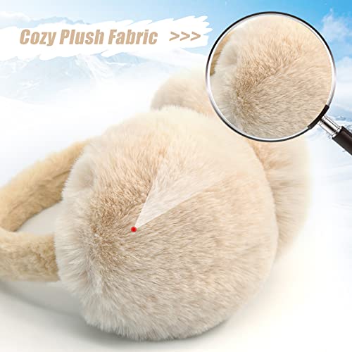Pigbengo Foldable Ear Muffs For Women Cold Weather Fluffy Earmuffs Winter Warm Headband Cute Slouchy Ear Warmers (Beige) #TOP3