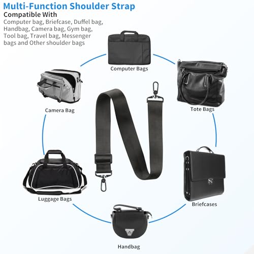 Image of FIEIL 58 inch Crossbody Bag Strap Soft Adjustable Wide Shoulder Straps, Universal Replacement Purse Straps with 360Metal Hooks for Handbag Laptop Bag Briefcase, Duffel Bag