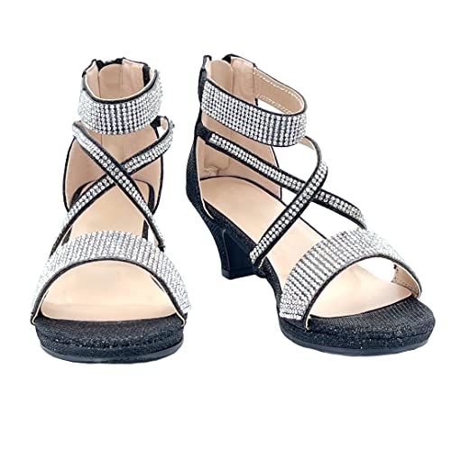 Image of ABSOLEX Girl's Toddler /Little Kid /Big Kid Cross Strappy Open Toe Rhinestone Dressy Low Heel Dress Up Pump Sandal