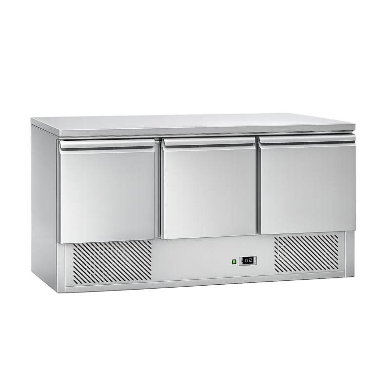 Générique Tavolo refrigerato professionale a 3 ante in acciaio inox 1365 mm - 368 L - GN 1/1 - R290