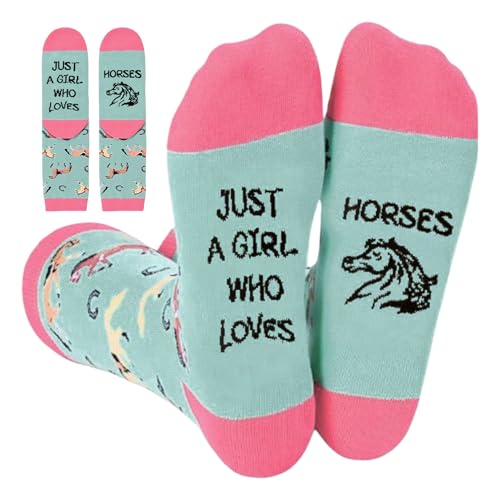 Image of Cotton Pink Letter Socks Horse Riding Socks Just A Girl Who Loves Horses Sock Fashion Prints Interesting Novel Horse Gifts for Girls Equestrian Clothing Women Horseback Lover Gifts Accessories Stuff