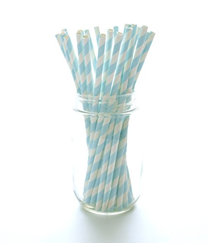 Pitillos desechables de papel azul con rayas 25 pzas miniatura 2