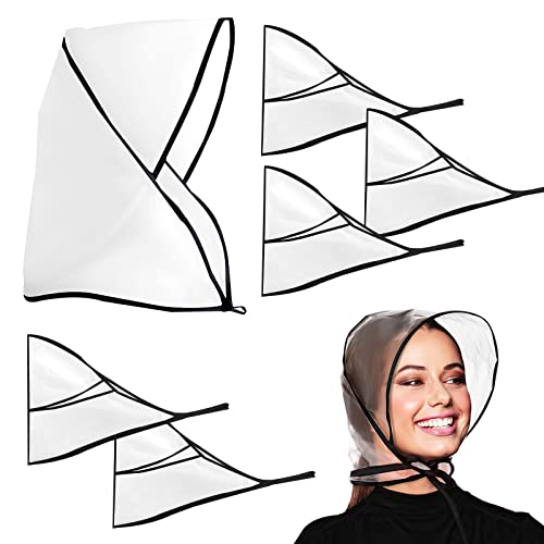 Lusofie 6 Stück Regenhaube mit Sonnenschirm Transparent Wasserdicht Regenschal Regenhaube Kopf Schützt Die Frisur Kunststoff Regenhut Damen Wasserdicht Regenmantel Regenkapuze