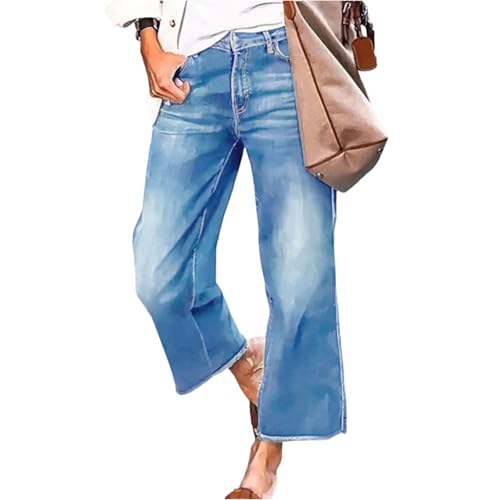 Capri Jeans for Women Stretch Cropped Low Rise Jeans Lightweight Raw Hem Boyfriend Wide Leg Denim Capris with Pockets