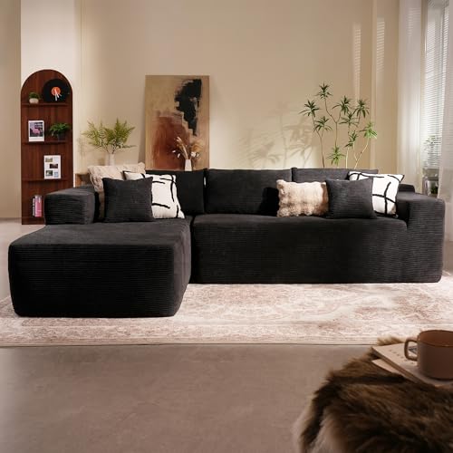 Image of HOOOWOOO Sectional L Shaped Couch,104 inch Assembly Free Modern Minimalist Sofa,Extra Deep Large Sofa Set,Corner Couch in A Box for Living Room(Left Chaise Black Corduroy Uphosted)