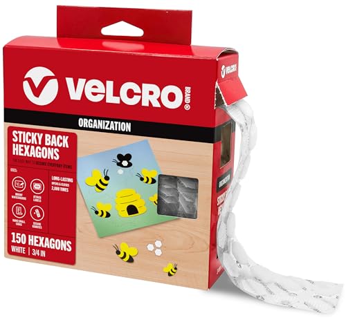 VELCRO Brand Sticky Back Hexagons 150pk Dots with Adhesive Nature Inspired Shape White 3/4 in Peel and Stick Organization for Office Classroom Home