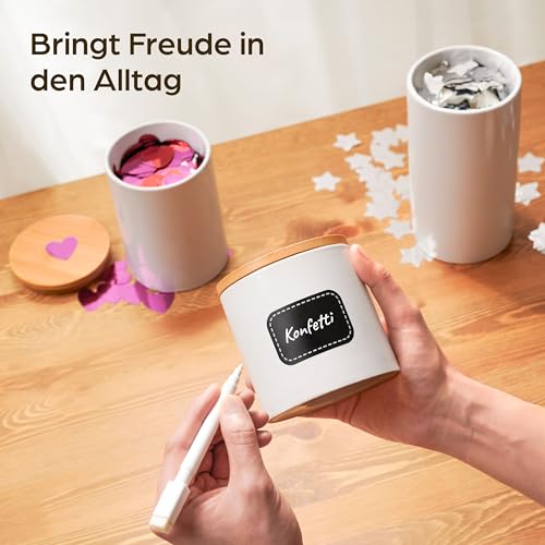 Praknu Keramikdosen mit Deckel Luftdicht Weiß - Vorratsdosen 3er Set - inkl. Etikett & Stift zum Beschriften - Spülmaschinenfest
