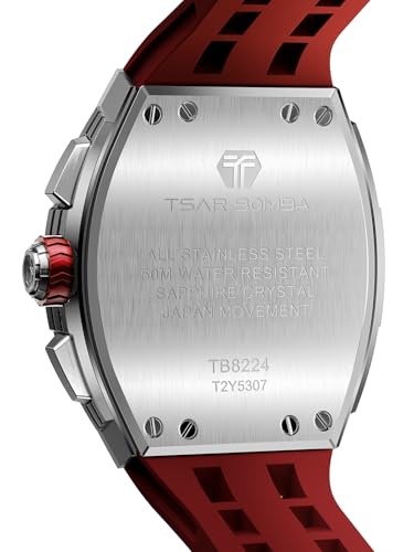 Image of TSAR BOMBA Men's Luxury Quartz Watch, Luminous Dial 5ATM Water Resistance Silicone Strap Men's Wristwatch Ideal Gift for Men