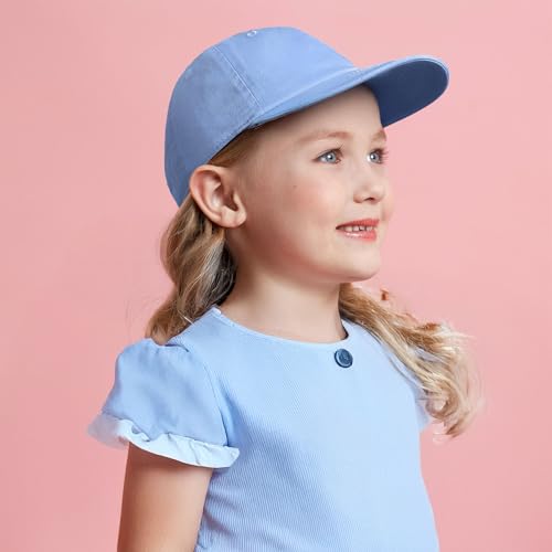 The Hat Depot Kids Washed Low Profile Cotton and Denim Plain Baseball Cap Hat (2-5 yrs, Sky Blue) - Thumbnail 2