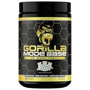 Gorilla Mode Base Pre Workout – Raises Nitric Oxide · Intense Focus & Drive · Endurance · Power – L-Citrulline, L-Tyrosine, Betaine, Alpha-GPC, Caffeine, Huperzine A – 360 Grams (White Gummy Bear)