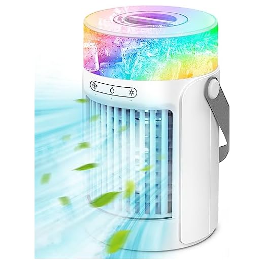 Portable Air Conditioners Fan, Evaporative Mini Air Cooler with 3 Speeds 7 Colors, Misting Humidifier Personal Air Cooler Touch Screen Desktop Cooling Fan with Large Water Tank for Home Room Office