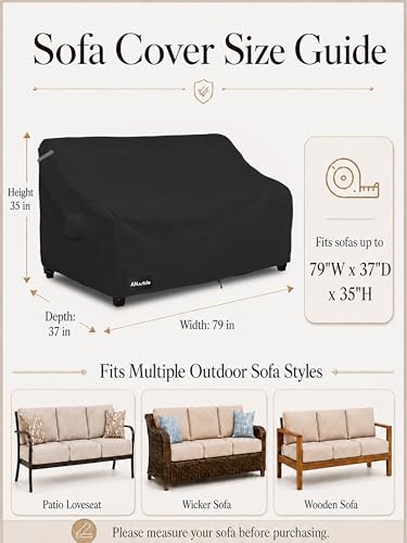 Image of ANartcle 3-Seater Patio Sofa Cover,79W x 37D x 35H Inches Outdoor Couch Cover,100% Waterproof Heavy Duty Patio Sofa Covers,Patio Furniture Covers,Black