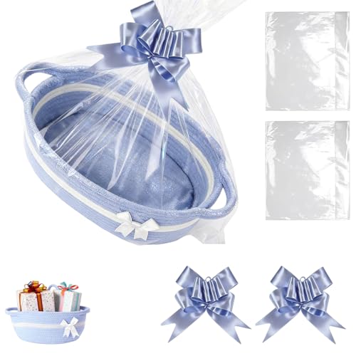 pozuauoa 5 Pcs Gift Basket Hamper Kit Hamper Baskets for Gifts Empty Gift Baskets Empty with Handles Blue Basket Suitable for Baby Showers Birthdays and Storing Household Items