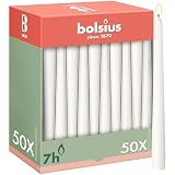 Bolsius Świece gładkie - białe - 50 szt. - 24,5 cm - dekoracyjne świece domowe - czas palenia 7 godzin - bezzapachowe - zawierają naturalny wosk roślinny - bez oleju palmowego