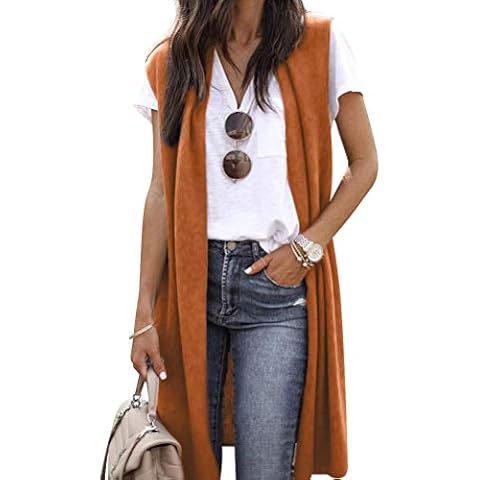 ZXZY Women Casual Sleeveless Open Front Tunic Vest Long Cardigan Tops Coat Cover