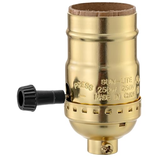 3 Way Lamp Socket Replacement, E26 Threaded Base, Turn Knob for Low-Medium-High Light Settings, Lamp Parts for Table and Floor Lamps Repair, Dimmable Light Bulb Socket with Lamp Switch (Gold)