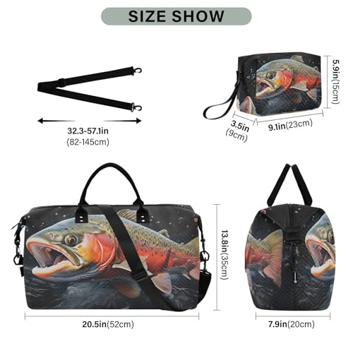 Large Travel Duffel Bag, Trout Face Closeup Sport Tote Gym Bag, Shoulder Weekender Overnight Bag for Women Men, Carry On Luggage with Toiletry Bag3