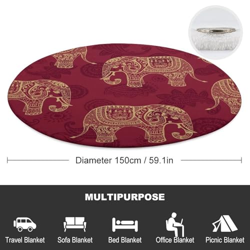 Couverture ronde en flanelle éléphant de 140 cm pour canapé - 3