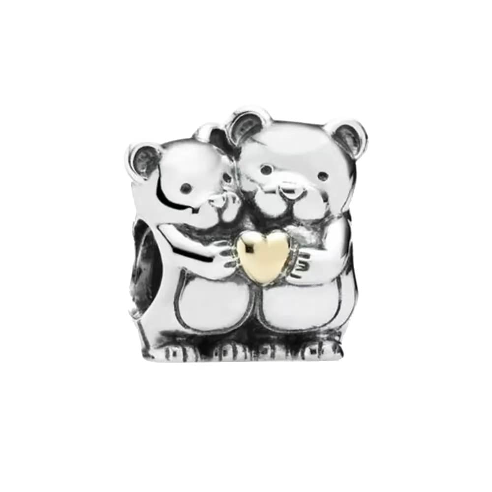 Two Bears Hug Charm - 925 925 Sterling Silver - Fits European Charm Bracelets