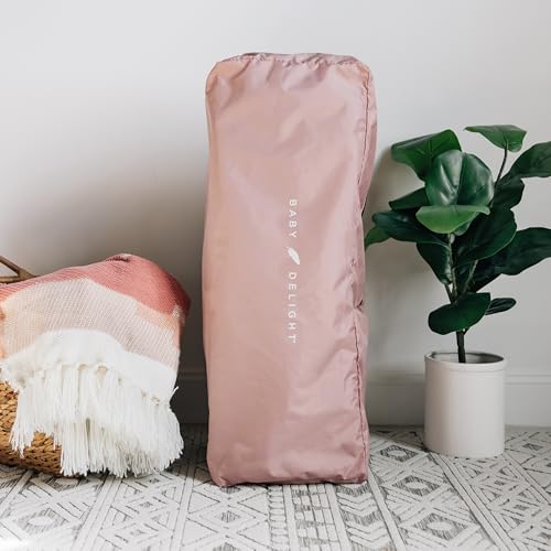 Image of Baby Delight Lunaire Full Size Crib | Breathable Mesh Baby Crib | Tool-Free Assembly Baby Bed | 100% GOTS Certified Organic Cotton Fabric | Organic Rose