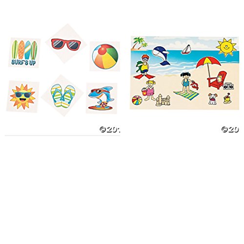 Awesome SUMMER - BEACH Themed Party Favors - 12 MAKE A Beach Scene STICKER Sheets & 72 BEACH Tattoos - ACTIVITY - Vacation Teacher - CLASSROOM Day Care