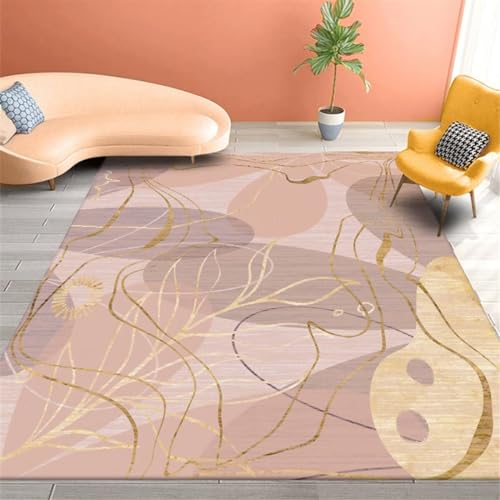 Tapis de chambre rose design géométrique à ligne décoration lavable