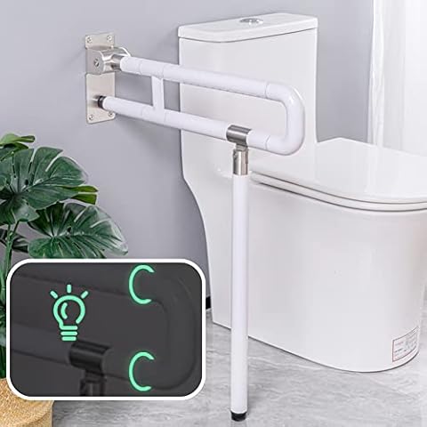 Toilet Grab Rails Foldable Bathroom Safety Handrail Drop Down Wall Mounted Toilet Support Grab Bar Anti-Slip Hand Grips for Disabled Elderly Pregnant Woman Cover