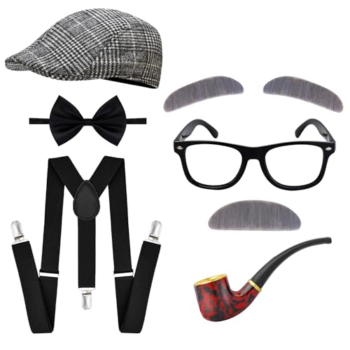 Image of fulasiteu 100 Days of School Costume for Boys – Kids Old Man Grandpa Vest Set with Hat and Glasses for Holloween
