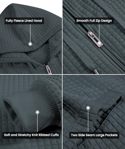 Image of GEEK LIGHTING Mens Fleece Lined Hoodies Zip Up Waffle Knit Thicken Hooded Sweatshirts Winter Jackets