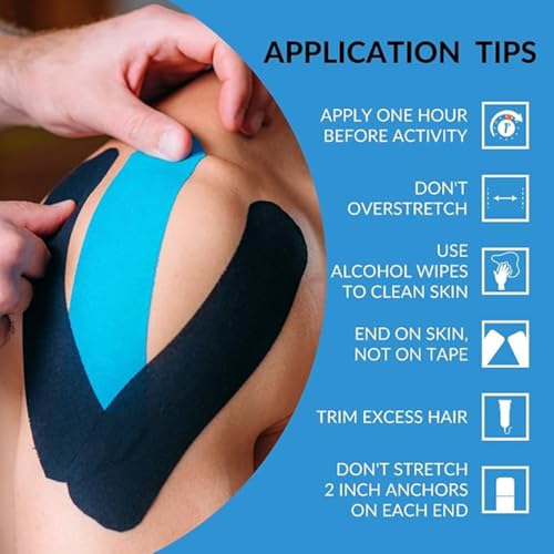 Image of Kinesiology Tape - Elastic Adhesive Sportstape for Muscle Pain Relief, Gym, Fitness, Running - Ideal Support for Knee, Wrist, Shoulder, Back (Random Colour Shipped)