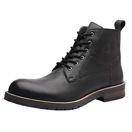 Allonsi Gaetan | Genuine Leather Combat Boots | Rugged Casual Motorcycle Boots | Ankle Boots for Men | Lace-Up Boot | TPR Sole | Casual Winter Boot | Black | US 10