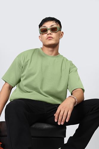 Image of SHODOX Men Oversized T Shirt Solid Dotted Design | Round Neck Loose Fit Drop Shoulder Casual T-Shirt for Men