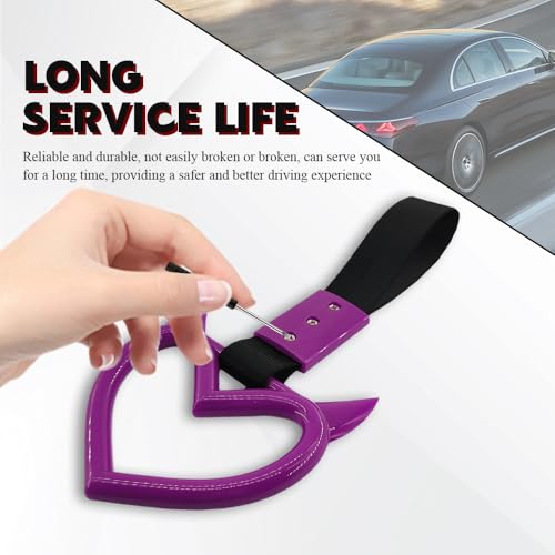 Image of 2PCS Heart shaped Car Handle Straps, Heart Car Accessories, Ring Hearts Shaped Cars Hand Strap Drift Charm, Universal Handle Keychains Accessory Suitable for Cars Bus (Purple+black)