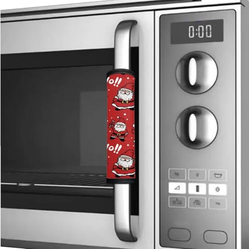 Image of Refrigerator Door Handle Covers Set of 6 Washable Universal Kitchen Appliance Decor Handles Protector for Microwave Dishwasher Keep Off Smudges Oil Stains, Santa Claus Chirstmas Red Ho