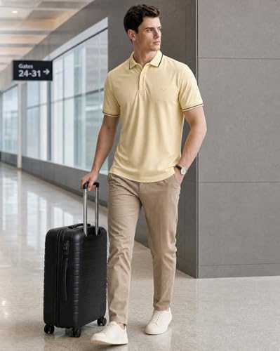 Image of NOBERO Men's Travel Polo T-Shirt | Premium Cotton Stretch Fabric | Anti-Odor & Water-Repellent | UPF 50+ Sun Protection | Regular Fit Polo Collar Casual Wear