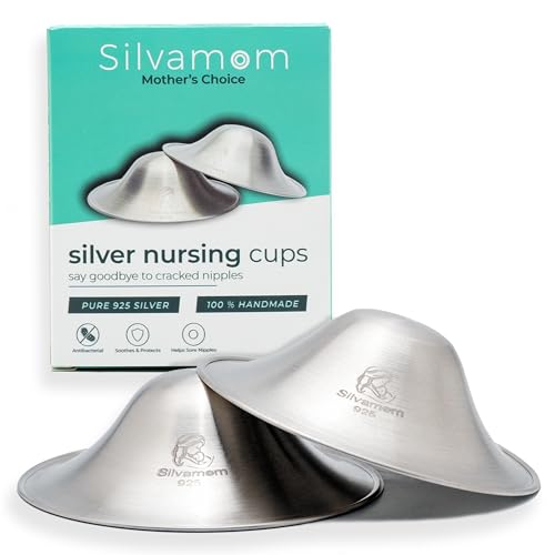 Image of Silvamom Silver Nursing Cups - Reusable 925 Silver Nursing Covers for Sore Nipples, Postpartum Mom Breastfeeding Essentials, Soothes & Protects - X Large