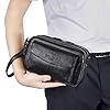 Leather Wrist Purse for Men Women Business Travel Outdoors Organizer Wristlet Strap Fanny Clutch Bag Coin Money Wallet Pouch Black #2