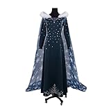 [ミドリ屋] エルサ コスプレ衣装 ドレス 大人 雪の結晶ドレス, ファー付きマント セット, ネイビーブルー (S)