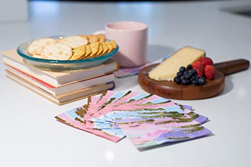30 Pk, Gold Foil, Pink, Blue, Purple Watercolor Abstract, Cocktail 3-Ply Paper Party Napkins For Girls Night, Quinceanera, Or Bridal Showers #TOP2