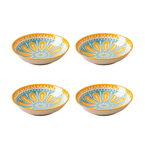 Image of Nestasia Ceramic Round Snack Plate Set of 4 (5.5 Inch Each) - Patterned Dahi Bhalla Plate for Serving Chaat, Halwa, Chakna, & Desserts | Microwave & Dishwasher Safe Small Plate (Blue & Orange)