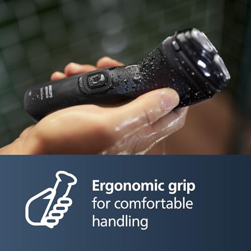 Philips Norelco Shaver 1100 Series, Dry Electric Shaver, 27 Self-Sharpening ComfortCut Blades, 4D Floating Heads, P-Cap, Deep Black, Model S1016/90