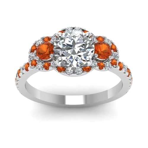 Image of 55Carat Choose Your Gemstone Delicate 3 Stone Halo Diamond CZ Ring Sterling Silver Round Shape Halo Engagement Rings Everyday Jewelry Wedding Jewelry Handmade Gifts for Wife US Size 4 to 12