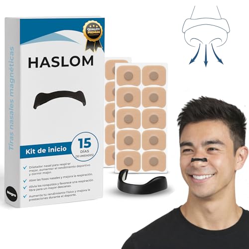 Haslom® Tiras Nasales Magnéticas Premium + Guía de Uso – Mejora la Respiración y la Oxigenación, Antironquidos, Máxima Adhesión para Deporte y Dormir – Pack 15 Días (Negras)